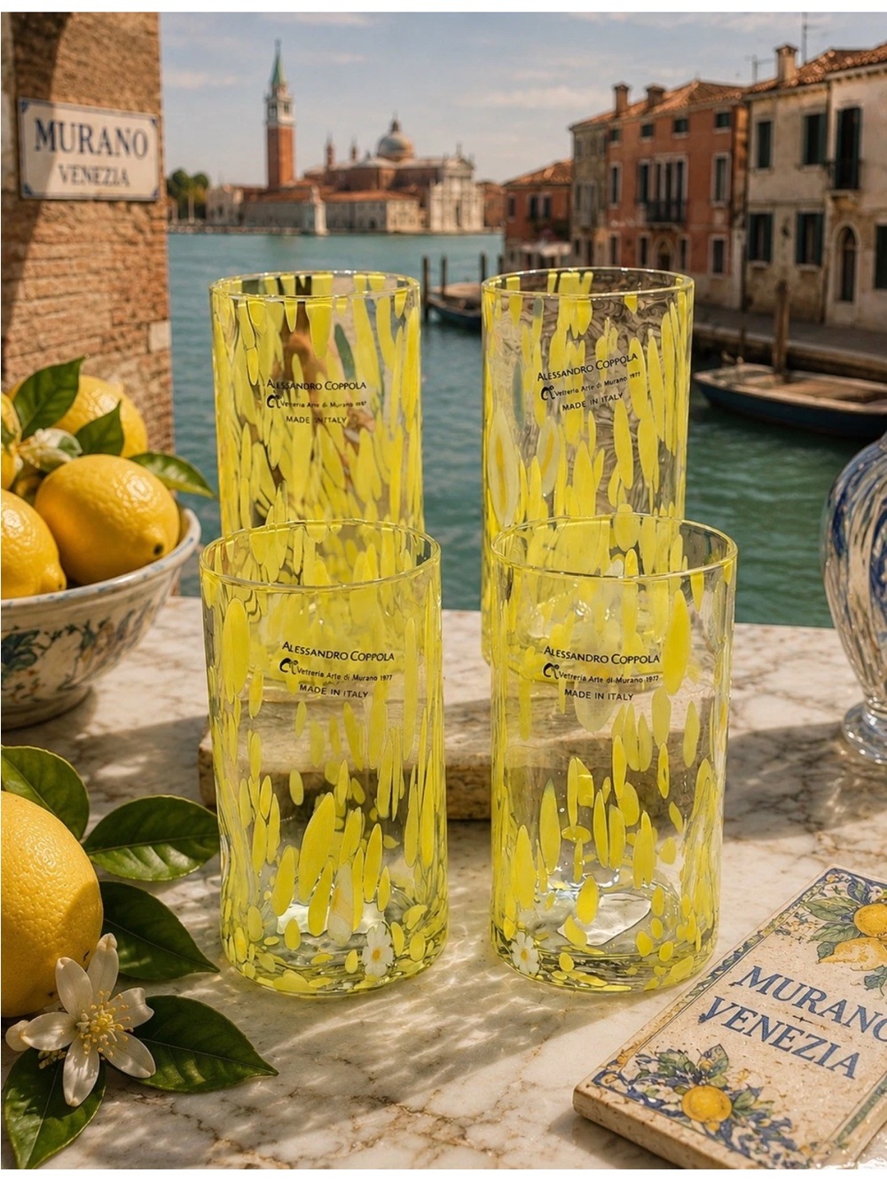 Alessandro Coppola Murano Italy Glass
Tumblers Set of 4 Yellow 5.7'